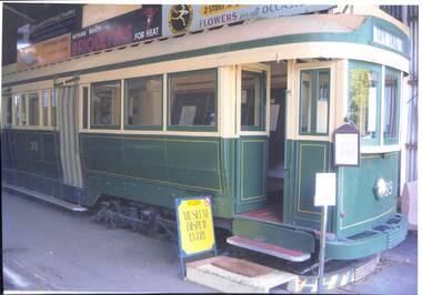 Photograph - Photograph - coloured, Tram 39 - Maximum Traction truck bogie, drop end and centre combination. Museum Display inside