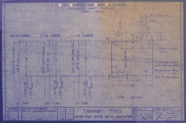 Drawing - VW4/1, State Electricity Commission of Victoria (SECV), Tramway Tyres. Copied from MMTB Drg. Nos. 16925 & 28799, 20/12/1951