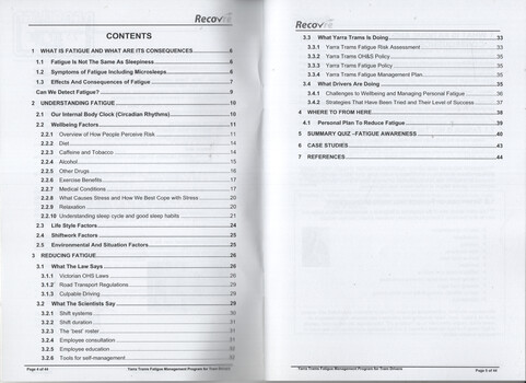 "Fatigue Awareness training for Yarra Tram Drivers"  - contents