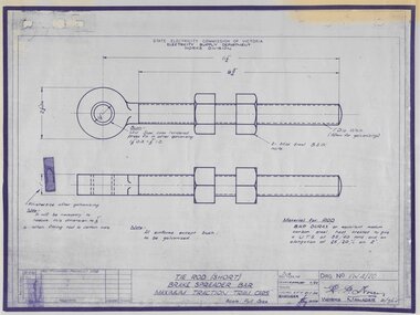 Drawing - VW4/20, State Electricity Commission of Victoria (SECV), Tie Rod (Short). Brake Spreader Bar. Maximum Traction Tram Cars, 21/07/1954