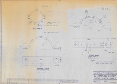Drawing - RWS 310A, State Electricity Commission of Victoria (SECV), 6 1/2" Tram Pole Bracket Assembly & Details Mark I, 05/08/1976