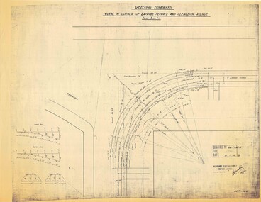 Drawing - GE-T1-6218, Melbourne Electric Supply Co. (MESCo), Curve at corner of Latrobe Terrace and Glenleith Avenue, 22/07/1920