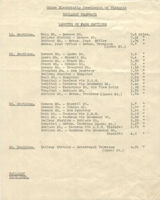 Document - Ballarat, State Electricity Commission of Victoria - Electricity Supply Department, Ballarat Tramways. Length of fare sections, 23/08/1949