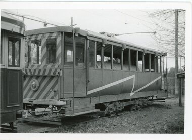 Photograph - "Scrubber" initially Tram 23, Scrubber outside the tennis courts near the Depot in Wendouree - side view