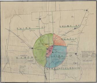 Map - Map of Bendigo and Surrounding Municipalities, City of Bendigo, Areas within a 8 Mile Radius of Bendigo, 1948?