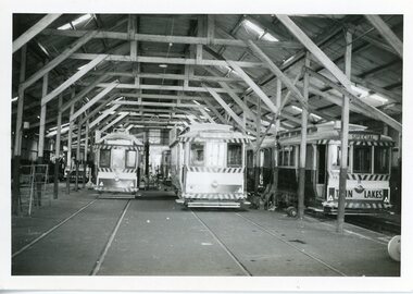 Photograph - Ballarat Trams 11 and 41, Ballarat Trams 11 and 41 in the SEC Depot shed