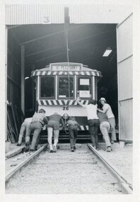 Photograph - Ballarat Tram 26, Tram 26 being pushed into shed