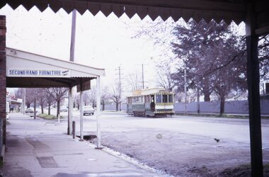 Photograph - Ballarat Tram 21, Tram 21 in Macarthur Street showing the Cemetery fence in the background, 11 August 1971