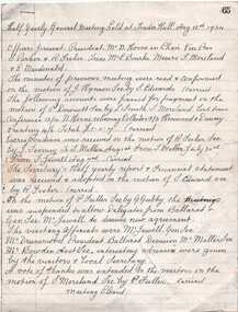 Minutes of a Half Yearly General Meeting held at Trades Hall on August 12th, 1934, detailing officers present, confirmation of previous minutes, passing of accounts, and adoption of the Secretary's report.