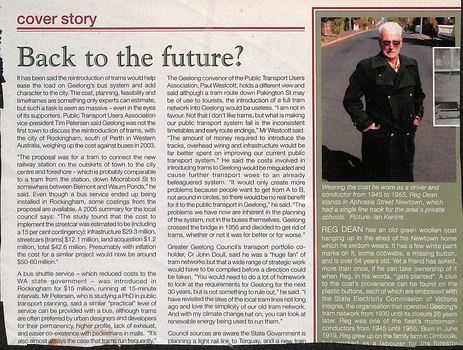 A newspaper article titled "Back to the future?" with a photo of a man in a coat standing outdoors.
