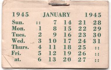 Ephemera, 1945 pocket calendar, 1945