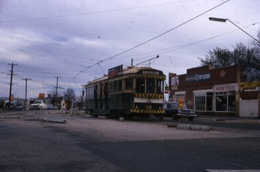 Photograph - Ballarat Tram 42, Tram travelling from Skipton Street into Drummond Street, 1971