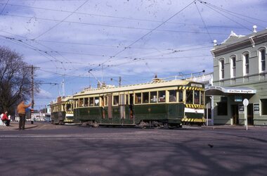 Photograph - Ballarat Tram 34, Tram at Hospital corner bound for Sebastopol, 19/09/1971