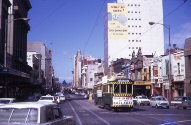 Photograph - Ballarat Tram 36, Tram in Swanston Street Melbourne promoting Ballarat Tourism, September 1971