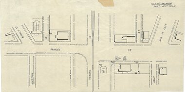 Map - City of Ballaarat, State Electricity Commission of Victoria (SECV), City of Ballaarat, Corner of Princes and Victoria Street, Circa 1940s