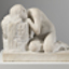 Marble sculpture of naked female slumped onto her knees, with lowered head. She leans on a shield bearing a cross. She sits on a rectangular base