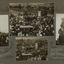 Compilation of  four gelatin silver photographs of unveiling ceremony for statue of Sir Thomas Bent, Brighton and the Mrs Bent Memorial Fountain. Photographs are adhered to a grey matt hand drawn borders around them and original white and black handwritten lettering and ornamentation. 