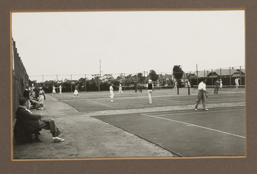 Black and white photograph of tennis games