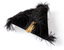 Photograph of a triangular shaped black velvet ceremonial hat with black ostrich feathers and gold coloured braid.