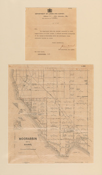 Compilation of a typed letter and map of Moorabbin on a single mount. 