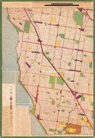 Coloured map of streets of Brighton, Moorabbin and Sandringham with a legend located lower left corner. The map has a green border.
