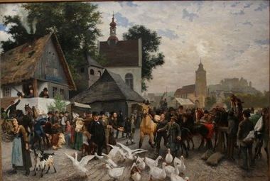 Painting, Franz Hochmann, A Horse Market in a German Village, 1884