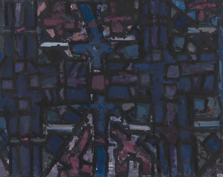 Abstract shapes and forms in tones of dark blues and dark purple