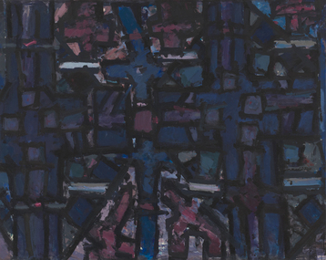 Abstract shapes and forms in tones of dark blues and dark purple