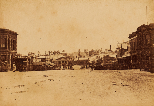 A view of a wide street in the township of Eaglehawk with buildings flanking the road.