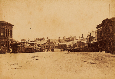 A view of a wide street in the township of Eaglehawk with buildings flanking the road.