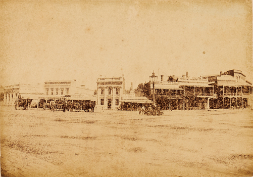 Street view of Sandhurst with people and carriages on the street