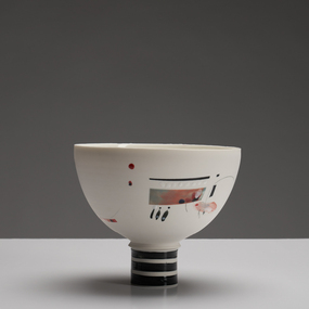 Spherical bowl shape with a narrow base in black and white stripe.