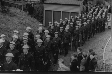 Photograph - Air raid wardens marching in Box Hill