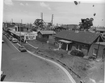 Photograph - Scout Hall and shops in Main Street, 1/10/1975