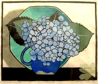 Linocut print, Hydrangeas, c 1925