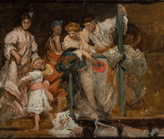 Painting, Rupert Bunny, Figure Group (possibly The Lace Caught), 1913