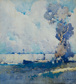 Painting, J.J. Hilder, Brisbane River, 1909