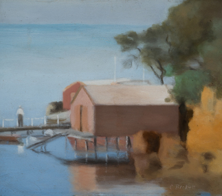 Painting, Clarice Beckett, Boatshed, Beaumaris, c. 1928