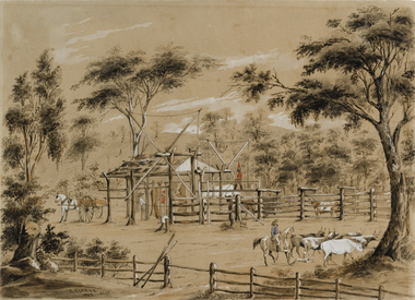 Painting, Ismir Clarke, Bush Slaughter House, Yapeen, 1858