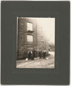 Photograph - Black and white print, Four men with shovels. Castlemaine Distillery Co. Barker St. South