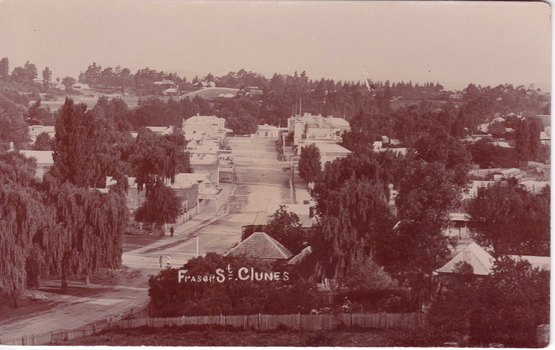 SEPIA  PHOTOGRAPH LOOKING DOWN TO FRASER STREET, CLUNES