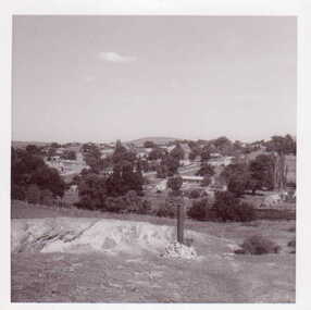 BLACK AND WHITE PHOTOGRAPH OF ORIGINAL MONUMENT DEPICTING THE EXACT SPOT WHERE THE FIRST PAYABLE GOLD WAS DISCOVERED IN CLUNES 1851 BY DONALD CAMERON.