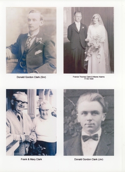 DONALD GORDON CLARK (SNR), FRANCIS THOMAS CLARK & MAREE ADAMS 17.3.1934, FRANK & MARY CLARK,DONALD GORDON CLARK (JNR)