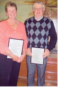 PHOTOGRAPH OF NORA AND ROBERT CAMPBELL WHEN THEY RECEIVED THE CLUNES CITIZEN OF THE YEAR 2007 CERTIFICATES.