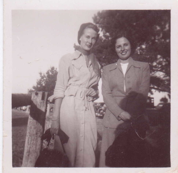 SMALL BLACK & WHITE PHOTOGRAPH OF SHIRLEY JAMES, ON LEFT, AND JOAN PEAKE [NEE EASEY].