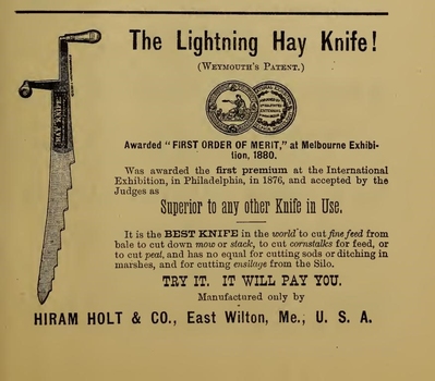 THIS IMAGE PRODUCED BY CLUNES MUSEUM Advertisement of the times for this hay knife