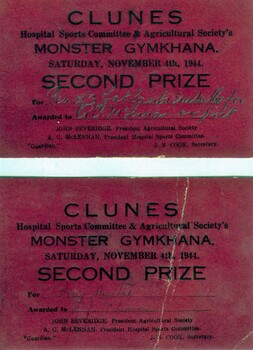 Prize Cards for competition at agricultural show