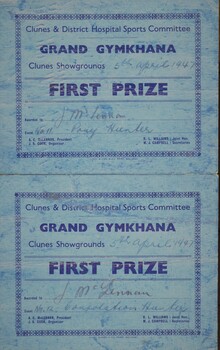 Prize Cards for competition at agricultural show