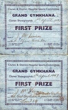 Prize Cards for competition at agricultural show
