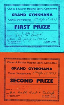 Prize Cards for competition at agricultural show